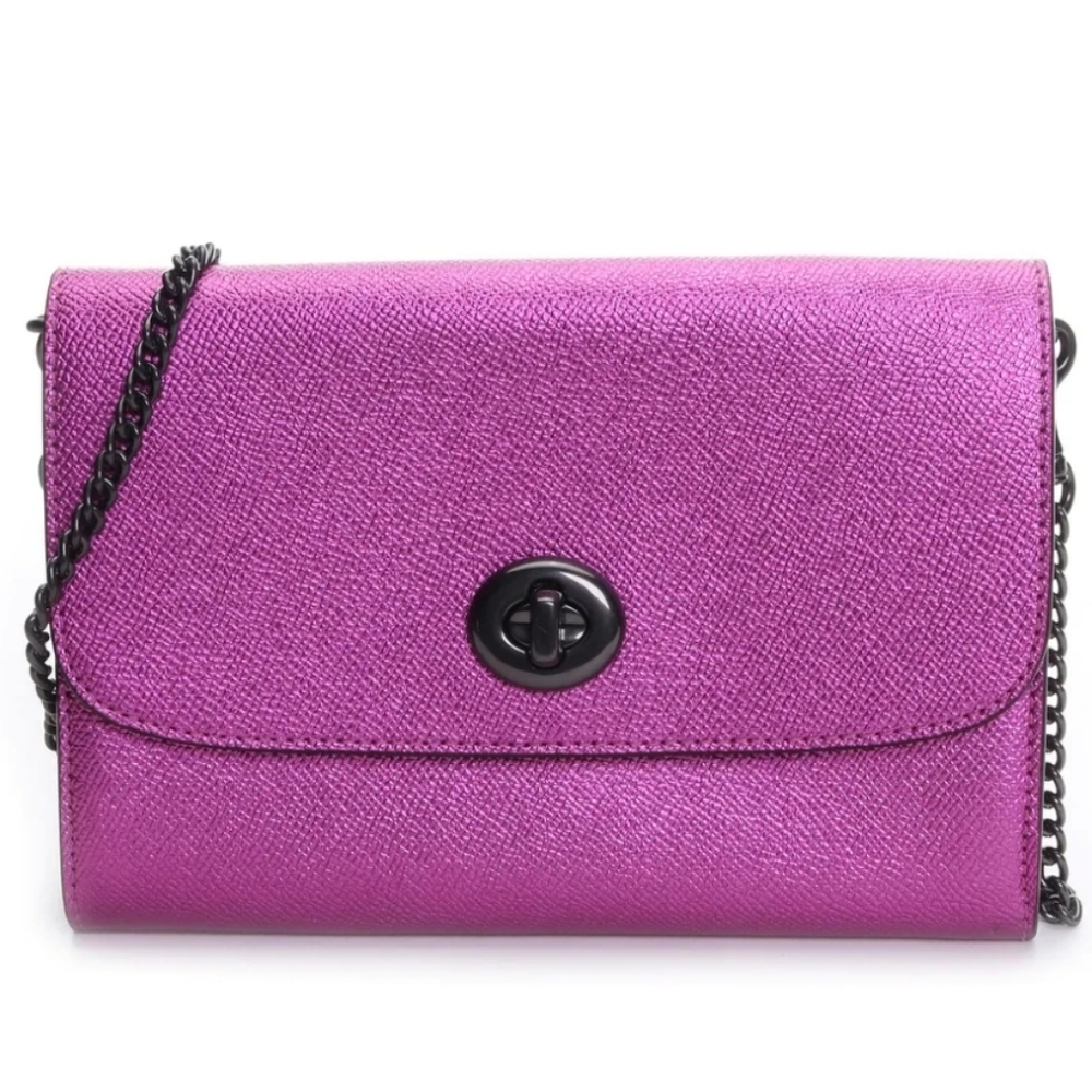 COACH Metallic Leather Chain Cross Body Bag